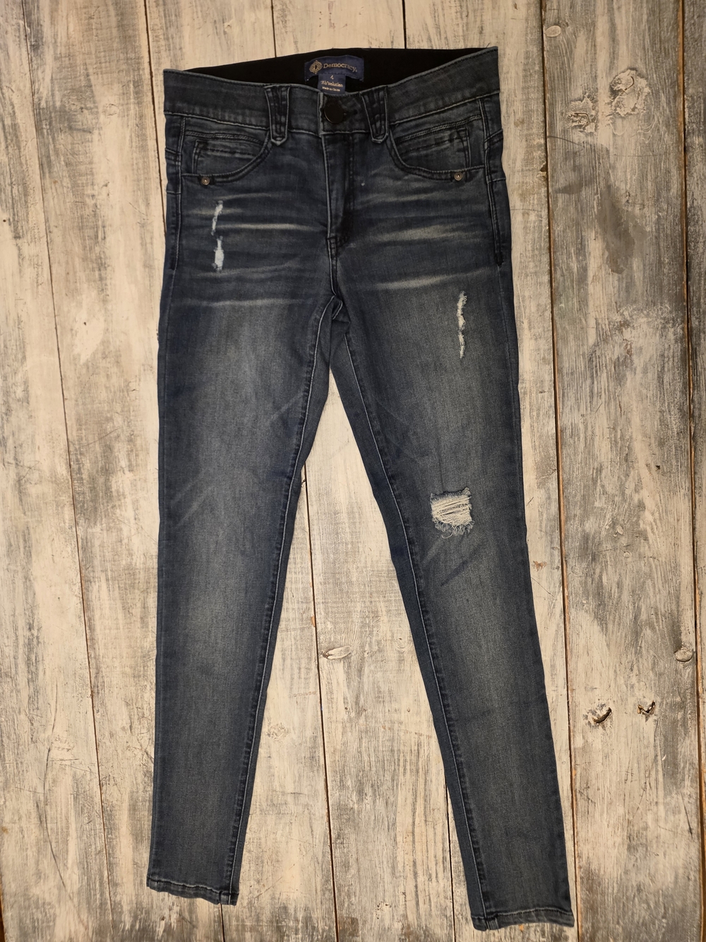 Democracy 'Ab' Solution Dark Blue Distressed High Rise Skinny Jeans sz 4